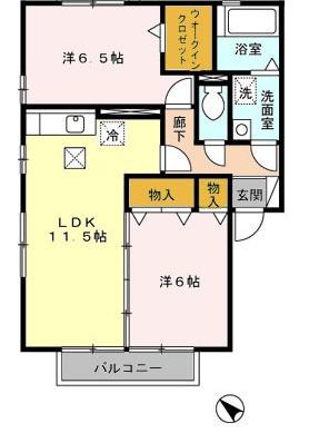 グリーンヒルK-II B棟(2LDK/2階)の間取り写真