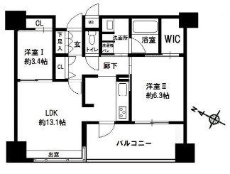 エンクレスト博多PREMIER(2LDK/11階)の間取り写真