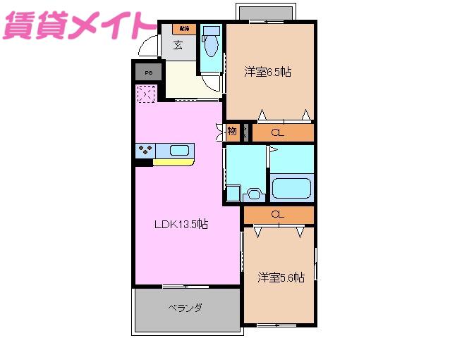 ボヌール(2LDK/3階)の間取り写真