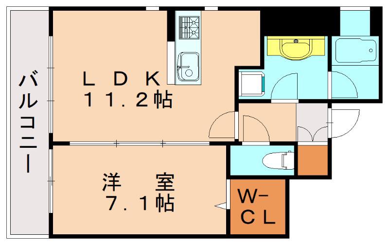 アネーロ高宮(1LDK/9階)の間取り写真
