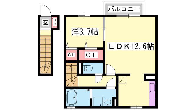 ウィル山崎(1LDK/2階)の間取り写真