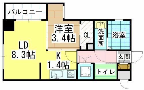 MGA黒崎W(1LDK/5階)の間取り写真