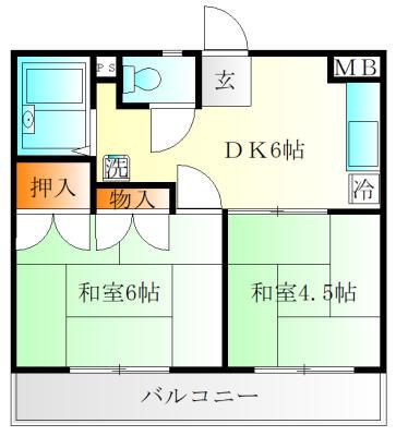 ヒルコーポ星野(2DK/1階)の間取り写真