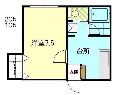 ポートハイム(1DK/2階)の間取り写真