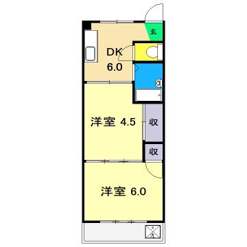 コーポ愛宕(2DK/5階)の間取り写真