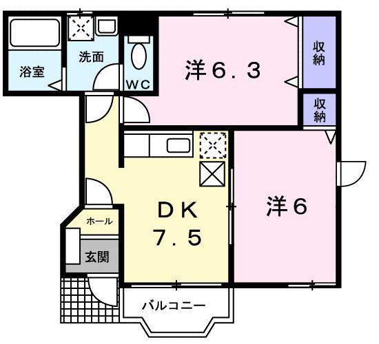 クレストール海神2番館(2DK/1階)の間取り写真
