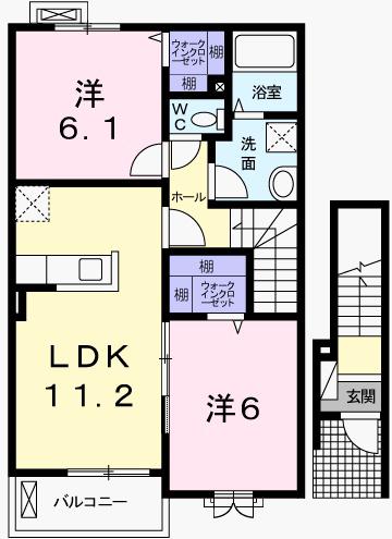 ピュール・ロジュマンII(2LDK/2階)の間取り写真