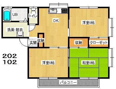 バニーハイツ(3DK/1階)の間取り写真