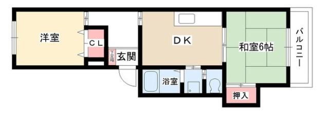 プロクシィスクエア香坂(2DK/1階)の間取り写真