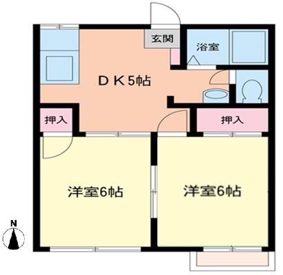 アサヒハイム(2DK/1階)の間取り写真