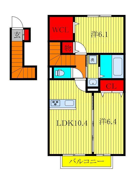 ラ プリマさくら坂(2LDK/2階)の間取り写真