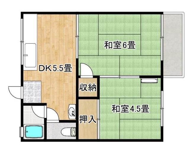 浜寺ハイツ(2DK/2階)の間取り写真