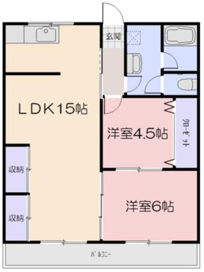 第1真黒ビル(2LDK/1階)の間取り写真
