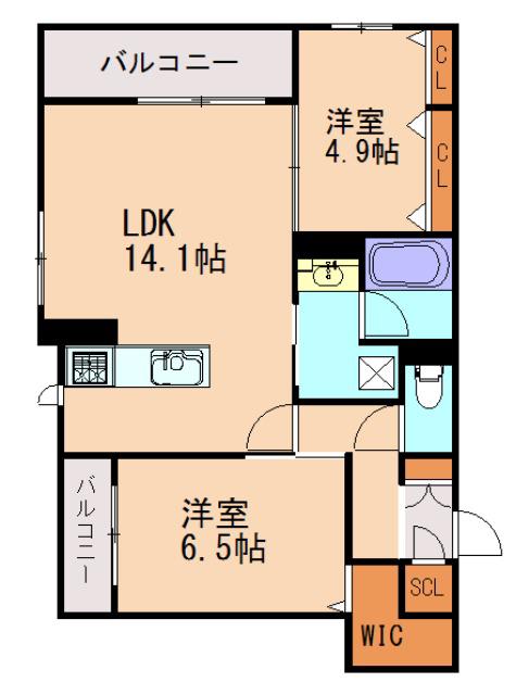 エスミィカーサ(2LDK/3階)の間取り写真