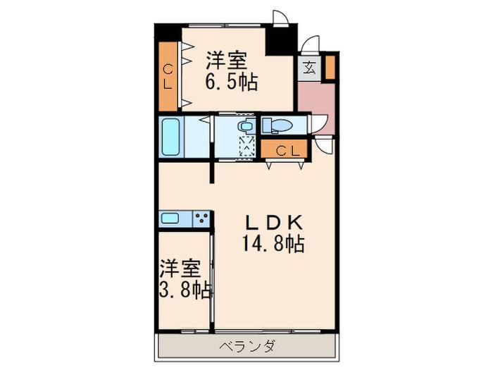 ルミナスAI八幡(2LDK/8階)の間取り写真