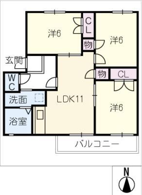 プラムハウス B棟(3LDK/2階)の間取り写真