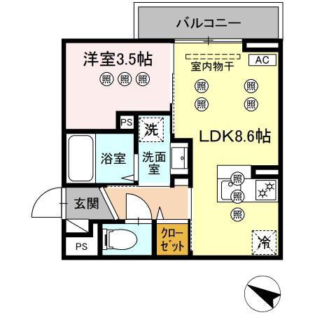 サンガーデン新山口 B(1LDK/2階)の間取り写真