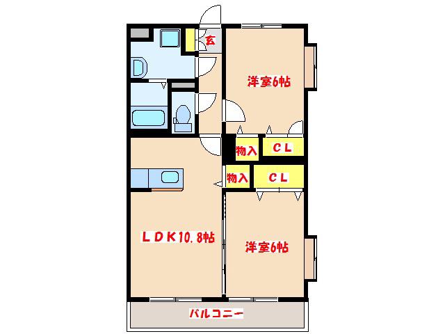 グランドステージ野間口(2LDK/3階)の間取り写真