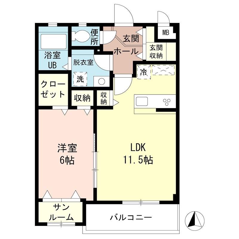 ディモアコート(1LDK/1階)の間取り写真