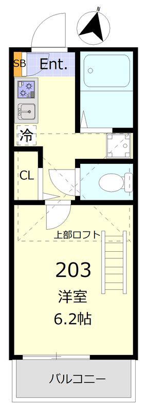 パシフィックヒルズ(1K/2階)の間取り写真