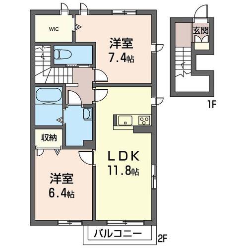 カーサクララ(2LDK/2階)の間取り写真