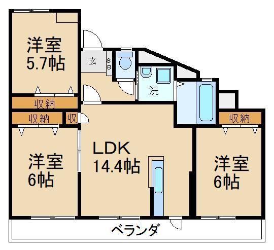 ガレリア香里ヶ丘レジデンス(3LDK/2階)の間取り写真