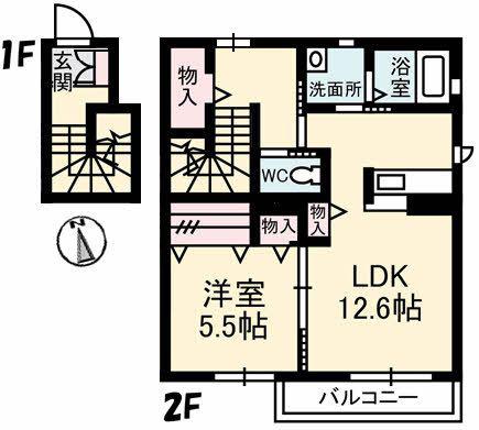 プロヌーブいつわ(1LDK/2階)の間取り写真