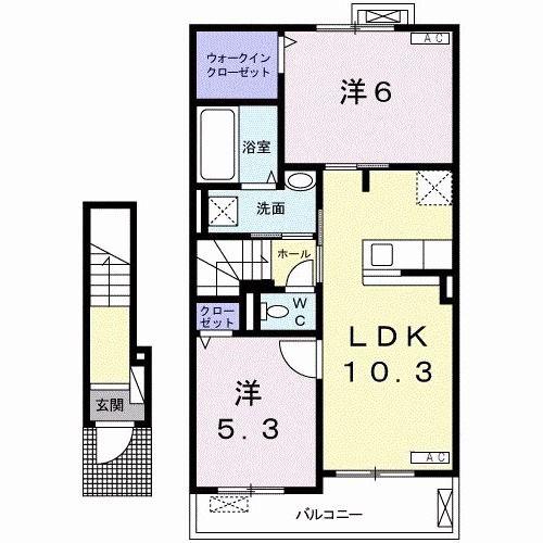 ディアコートI(2LDK/2階)の間取り写真