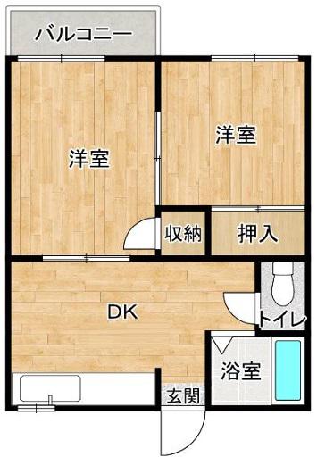 ハイツロクバンカン(2DK/2階)の間取り写真