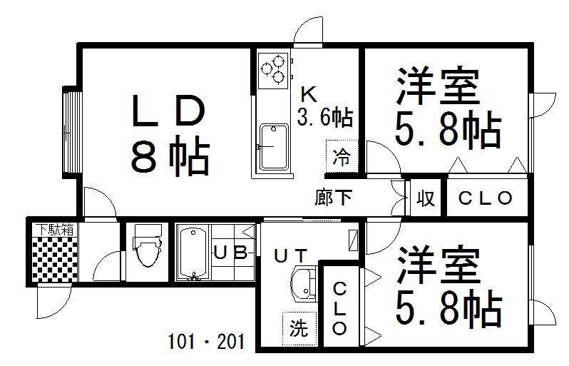 LA・BONHEUR(2LDK/2階)の間取り写真