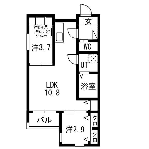 ILUSION道徳(2LDK/1階)の間取り写真