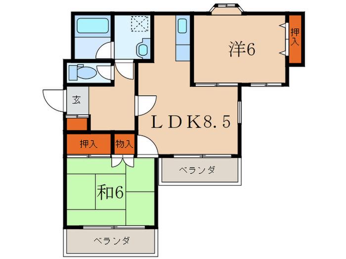 エミールフジ(2LDK/2階)の間取り写真