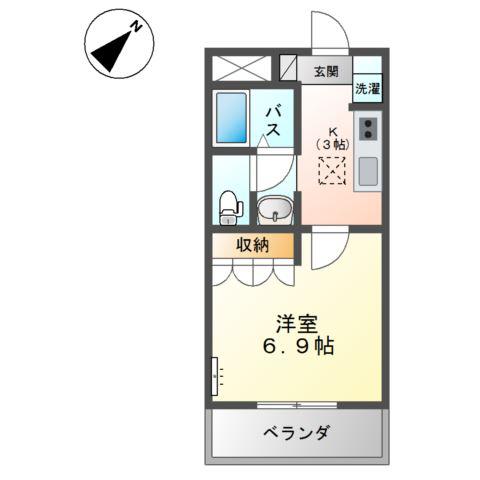 フルハウス西阿知(1K/1階)の間取り写真