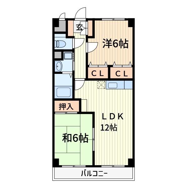 グランデ朝日(2LDK/4階)の間取り写真