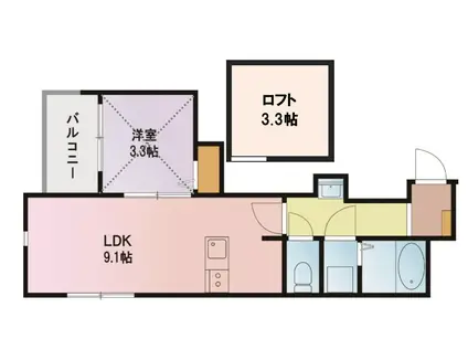 グロリオーザ新都心B(1LDK/3階)の間取り写真