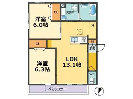 SAKURA甲子園三保町(2LDK/1階)の間取り写真