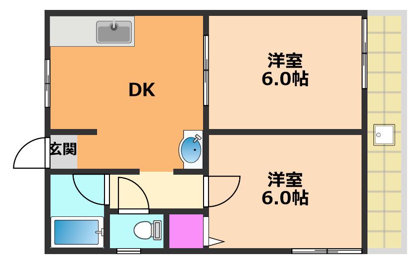 藤原ハイツ(2DK/1階)の間取り写真