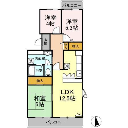 グレースソシア(3LDK/3階)の間取り写真