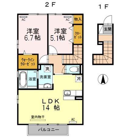 HIMIKOIV(2LDK/2階)の間取り写真