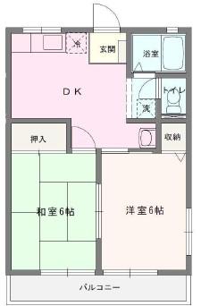 ハムステット B棟(2DK/1階)の間取り写真