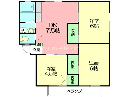 ハイツシャインA(3DK/1階)の間取り写真
