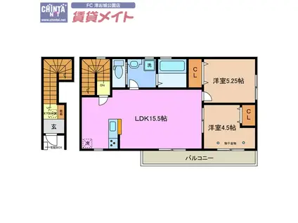 リーブルファイン津興 2号棟(2LDK/2階)の間取り写真