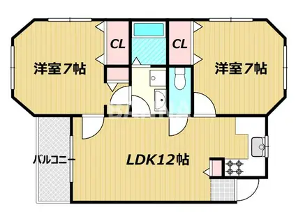 ルグラン関B棟(2LDK/2階)の間取り写真