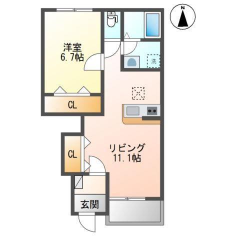 グランディオーズ アリノ(1LDK/1階)の間取り写真