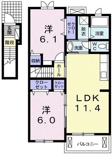 ネオタウンB(2LDK/2階)の間取り写真
