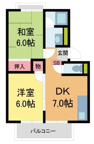 コートビレジII(2DK/2階)の間取り写真
