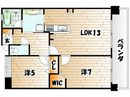 エイルマンション香春口ロゼア(2LDK/2階)の間取り写真