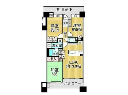 ジュネス泉佐野コンドミニオ(3LDK/1階)の間取り写真