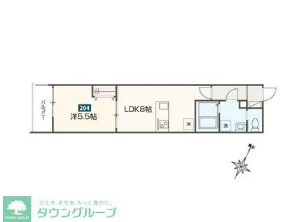 MELDIA福生III(1LDK/2階)の間取り写真