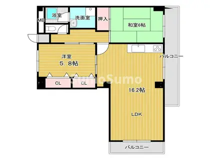 グランドメゾン中山手(2LDK/3階)の間取り写真